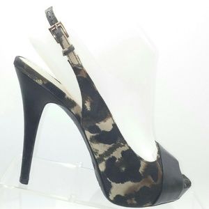 Anne Klein 7.5 Slingback Stiletto Leopard Peep Toe